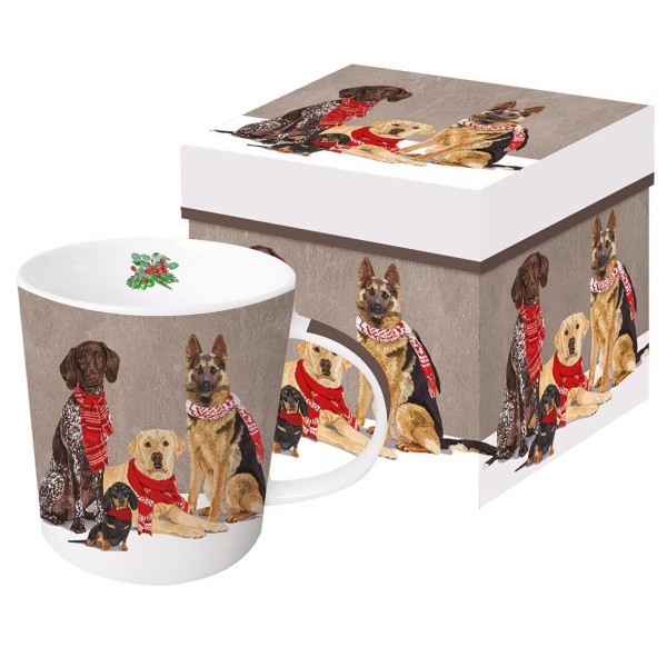Scarf Dogs Trend Mug in a matching square gift box 350ml New Bone China