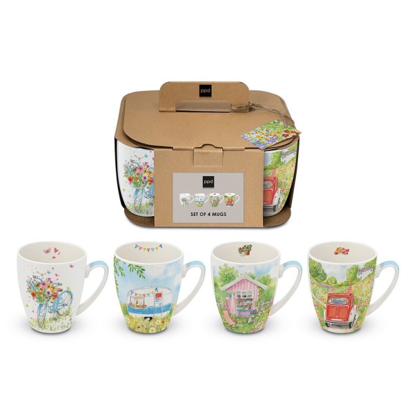 Outside fun Mug set of 4, 350ml New Bone China