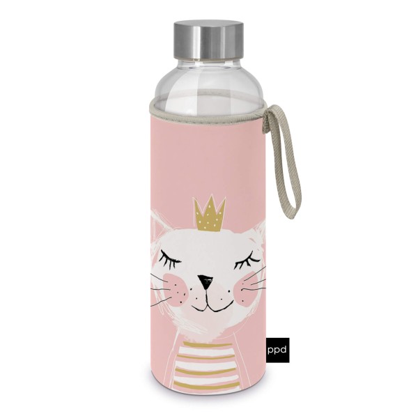 Happy Cat Glass Bottle with protection sleeve 500ml