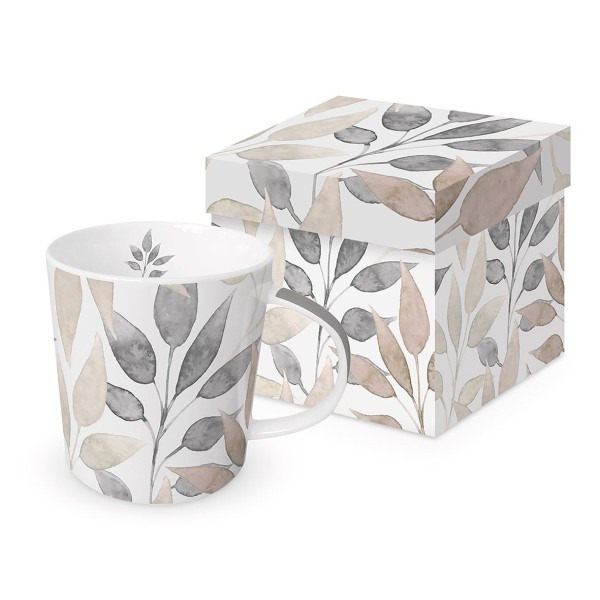 Scandic Leaves white Trend Mug in a matching square gift box 350ml New Bone China