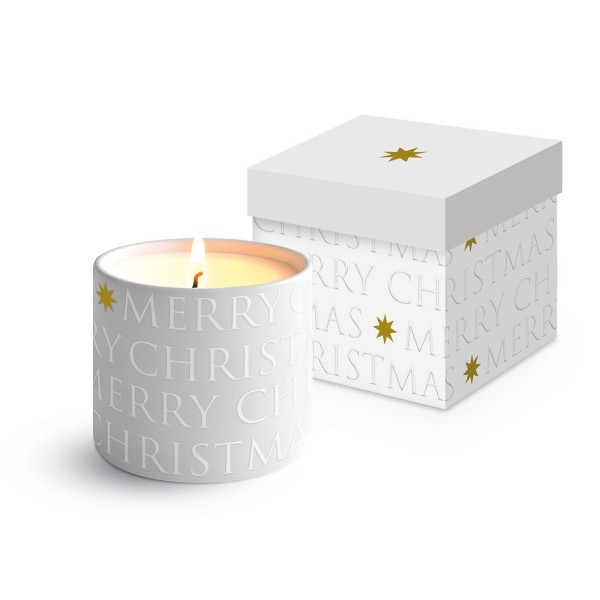 Christmas embossed pearl Candle in Fine Bone China jar and gift box