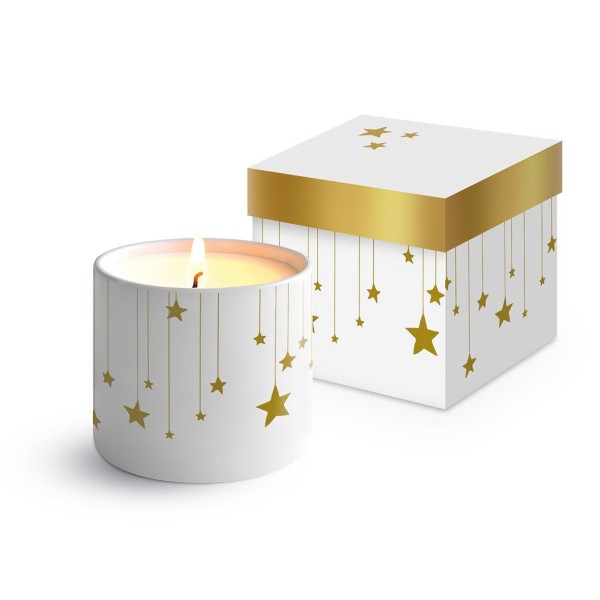 Stars on Canvas white Candle in Fine Bone China jar and gift box
