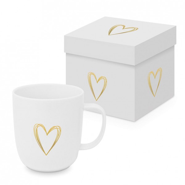 Pure Heart gold Mug 400ml matte in gift box New Bone China