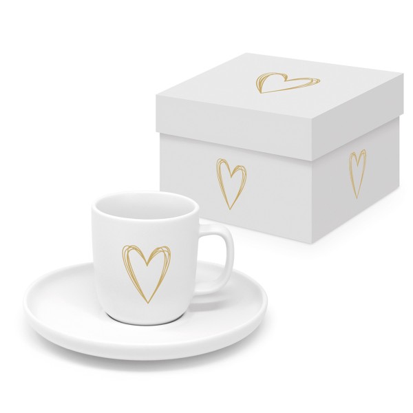 Pure Heart gold Espresso Mug matte in gift box, New Bone China, 100ml