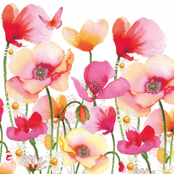 Aquarell Poppies & Daisies Lunch Napkins 33x33 cm
