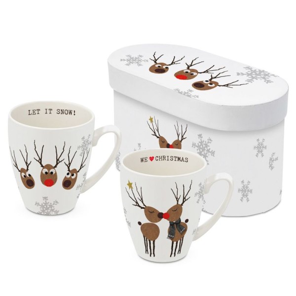 We love Christmas Mugs set of 2 in gift box 350ml New Bone China