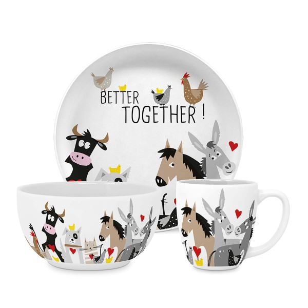 Animal Friends Kids Set of 3 New Bone China