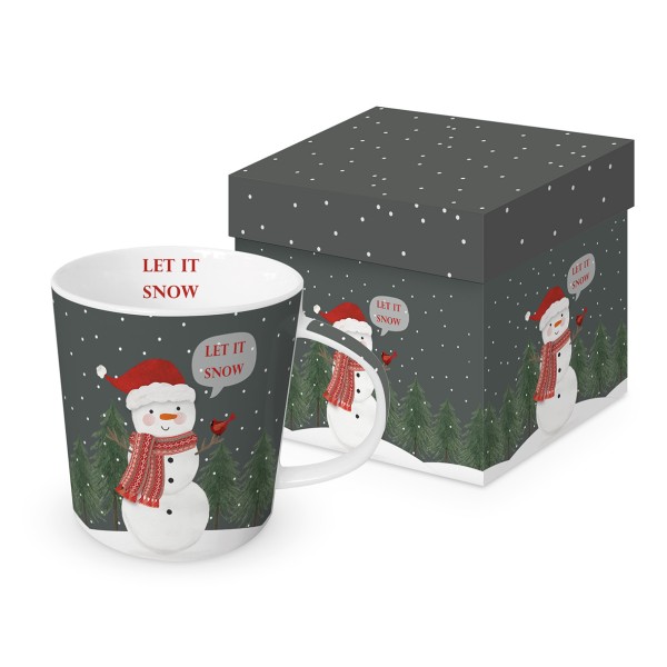 Snowman in Grey Trend Mug in a matching square gift box 350ml New Bone China
