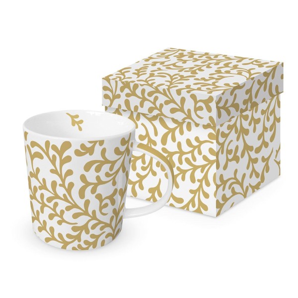 Pretty tendrils gold Mug in gift box New Bone China 400 ml