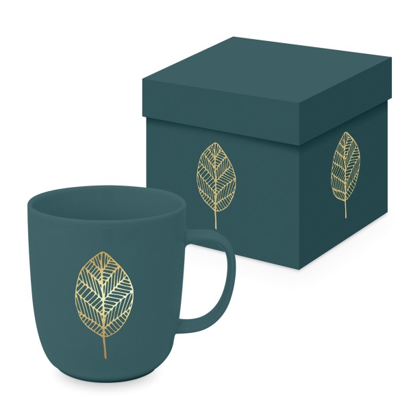 Pure Gold Leaves forest Mug matte in gift box 350ml New Bone China