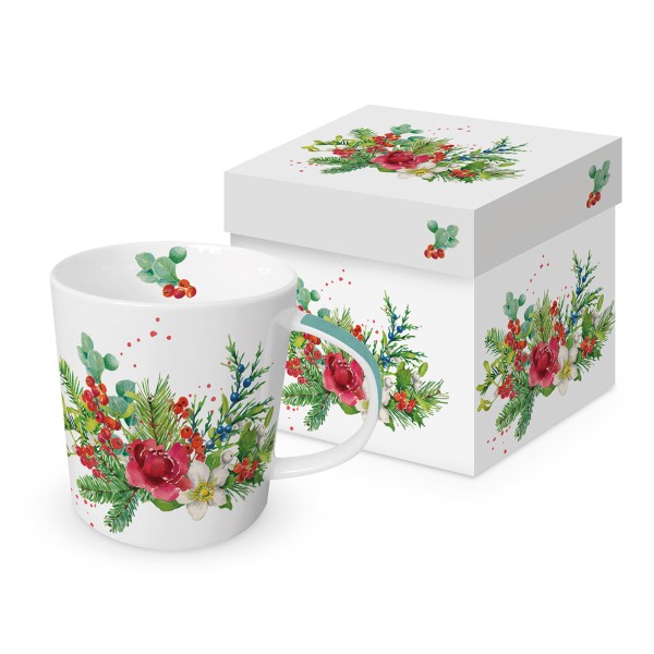 Flora Christmas Trend Mug in a matching square gift box 350ml New Bone China