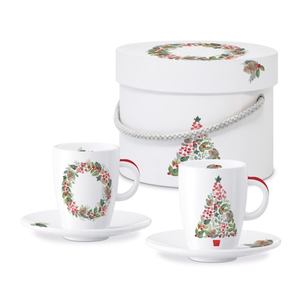 Merry Greetings Mix Espresso Mug Set of 2 in gift box, New Bone China, 75ml