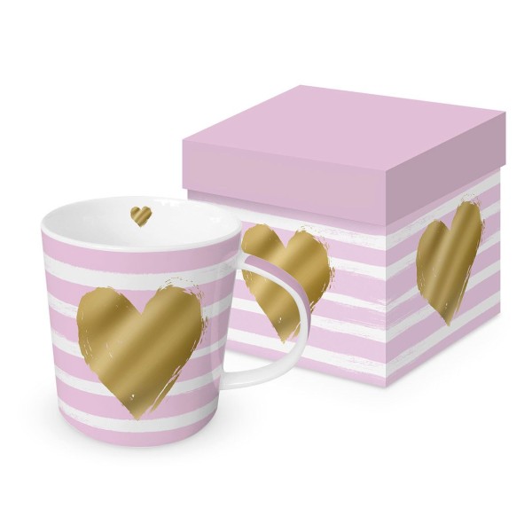 Heart & Stripes rosé Mug in gift box New Bone China 400 ml