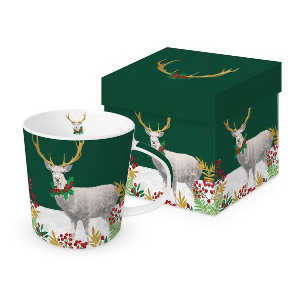 Christmas Deer Mug in gift box New Bone China 400 ml
