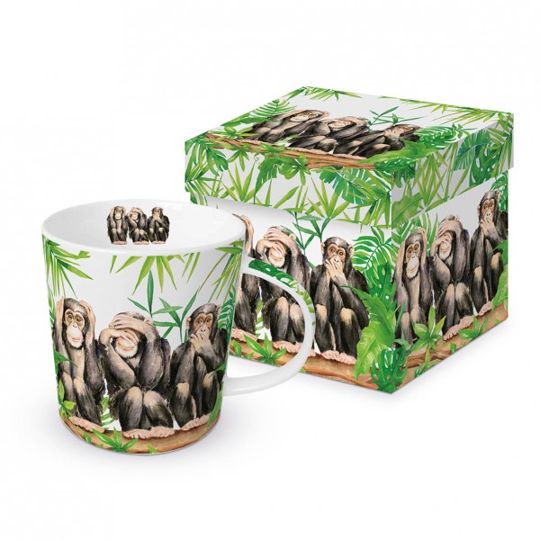 Three Apes Trend Mug in a matching square gift box 350ml New Bone China