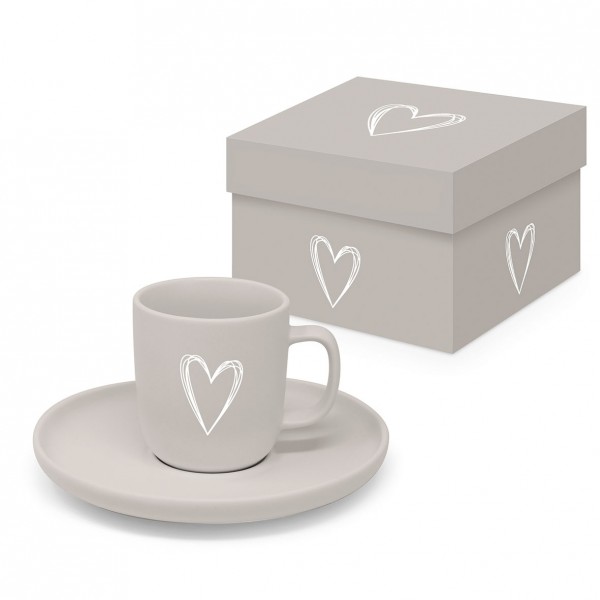 Pure Heart Taupe Espresso Mug matte in gift box, New Bone China, 100ml