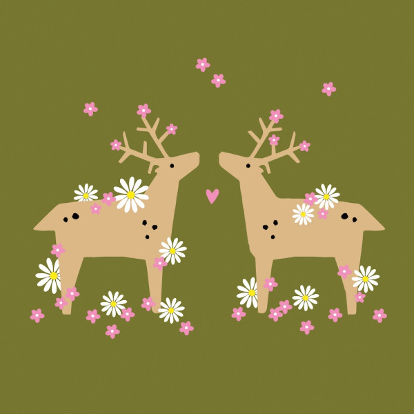 Flower Deers green Napkins 33x33 cm