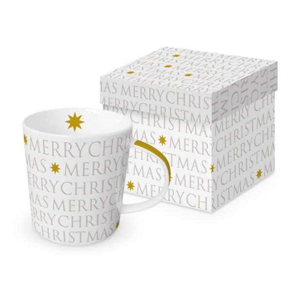 Christmas Letters Trend Mug in a matching square gift box 350ml New Bone China