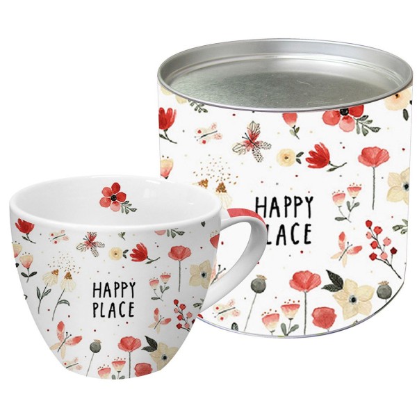 Trend Mug Henkelbecher Happy Place in a gift box New Bone China 400ml