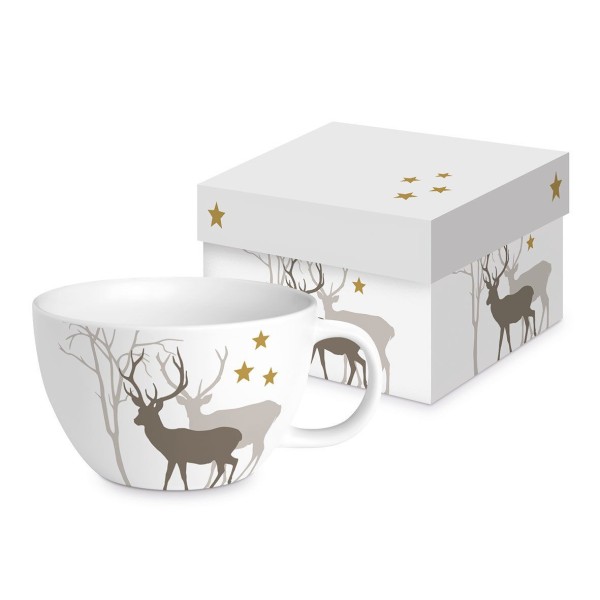 Winter Deers white XXL Mug in matte und in gift box New Bone China, 550ml