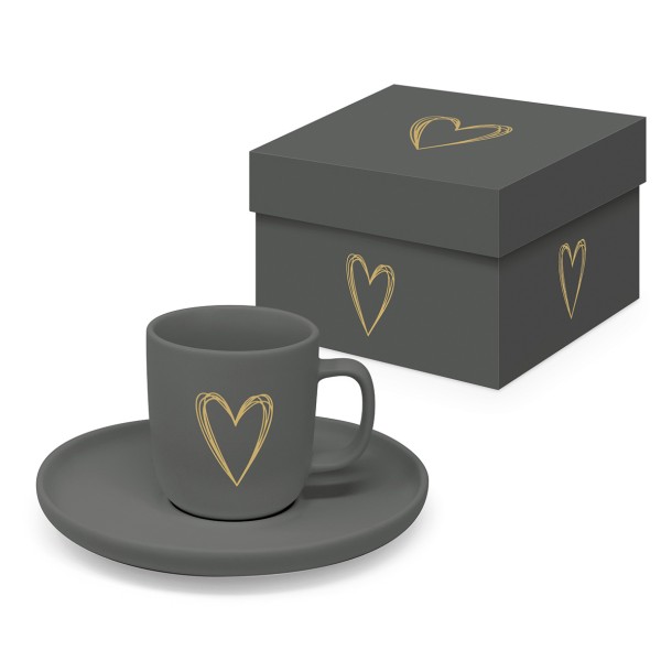 Pure Heart anthracite Espresso Mug matte in gift box, New Bone China, 100ml