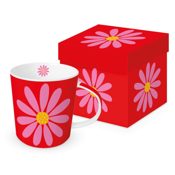 Happy Flower red Mug in gift box New Bone China 400 ml