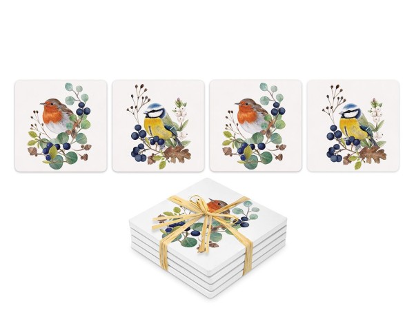 Deux Oiseaux Untersetzer 10 x 10 cm aus Dolomitstein 4er Set