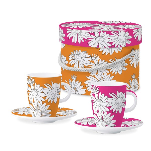 Peggy pink and orange Espresso Mug Set of 2 in gift box, New Bone China, 75ml
