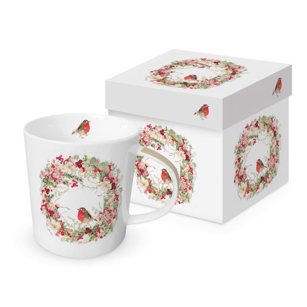 Beautiful Christmas Wreath Mug in gift box New Bone China 400 ml
