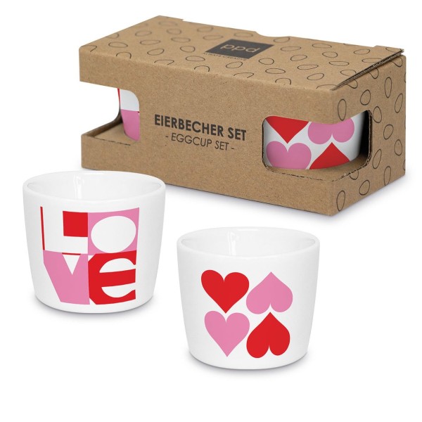 Love & Hearts Graphic Egg Cup Set New Bone China