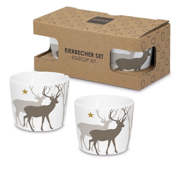Winter Deers white Egg Cup Set New Bone China