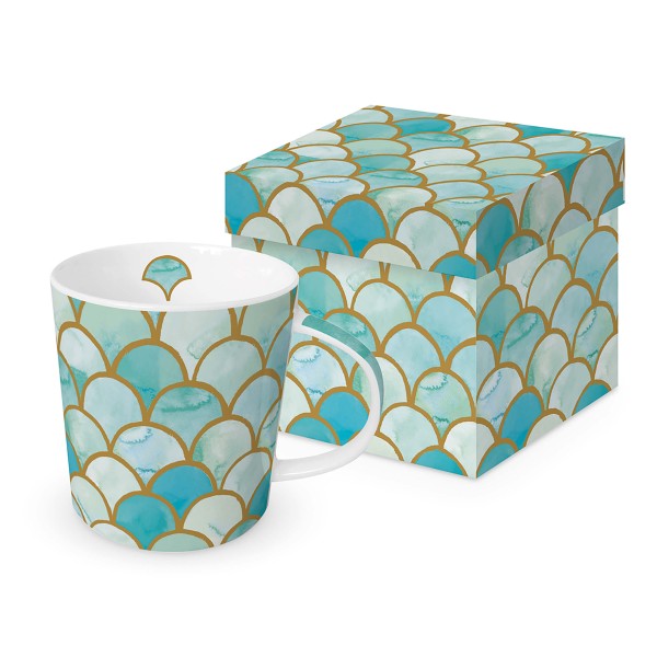 Art Deco turquoise Mug matte in gift box 350ml New Bone China