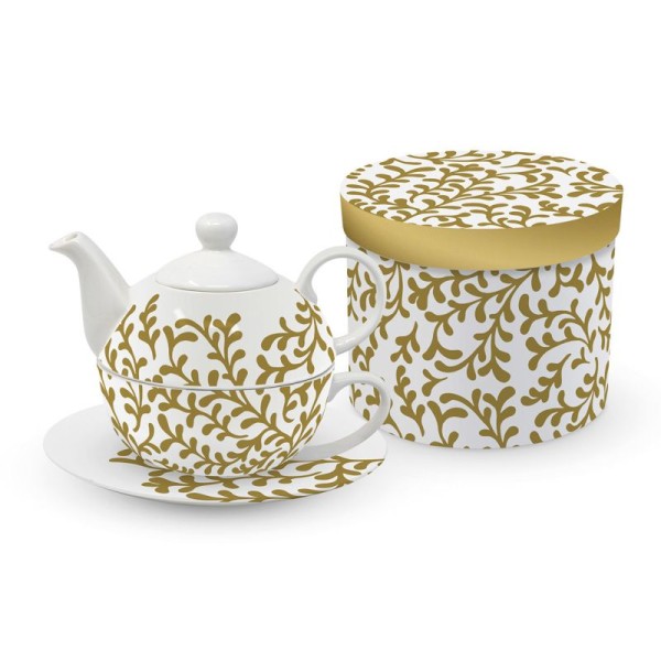Pretty tendrils gold Tea 4 One Set in gift box Bone China