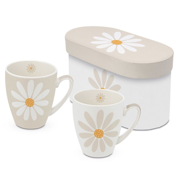 Happy Flower Mugs set of 2 in gift box 350ml New Bone China