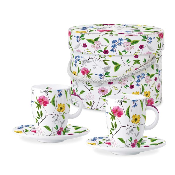 Flower Power Espresso Mug Set of 2 in gift box, New Bone China, 75ml