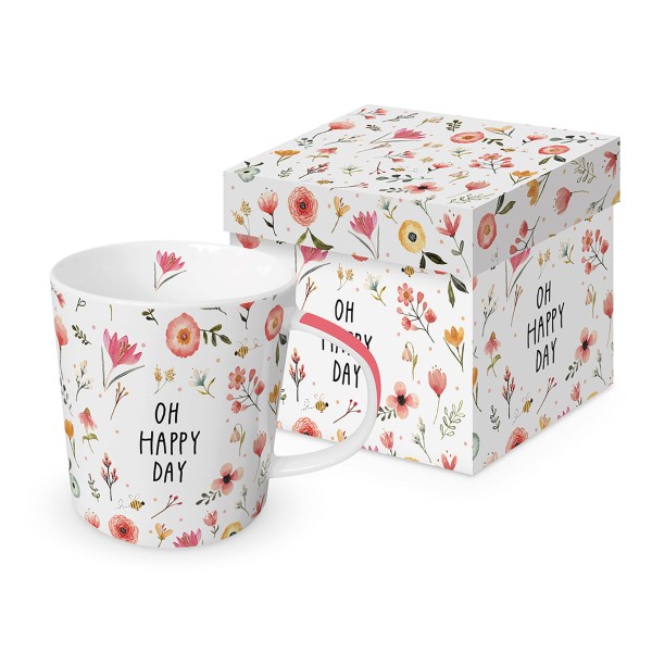 Oh Happy Day Trend Mug in a matching square gift box 350ml New Bone China