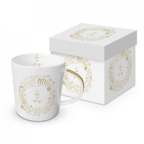 Magic white real gold Trend Mug in a matching square gift box 350ml New Bone China