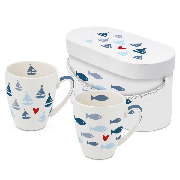 Seaside Mugs set of 2 in gift box 350ml New Bone China