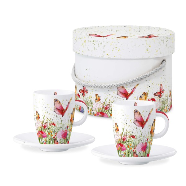 Flowerfield Espresso Mug Set of 2 in gift box, New Bone China, 75ml