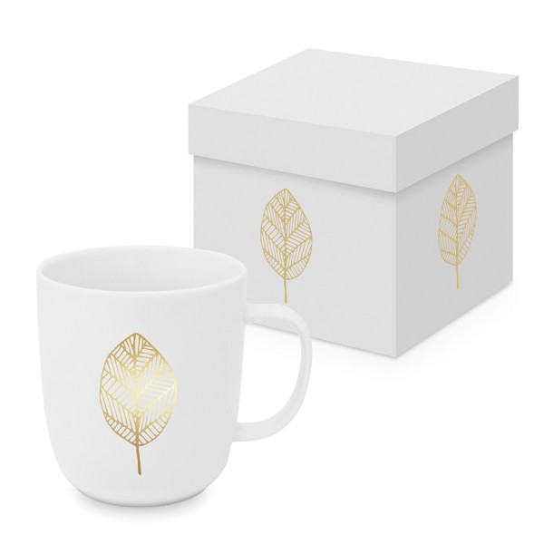 Pure Gold Leaves Mug matte in gift box 350ml New Bone China