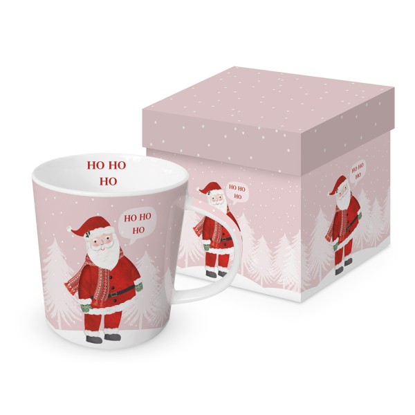 Santa in Rosé Trend Mug in a matching square gift box 350ml New Bone China