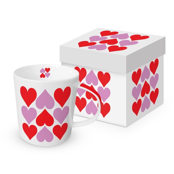 Hearts Graphic Mug in gift box New Bone China 400 ml